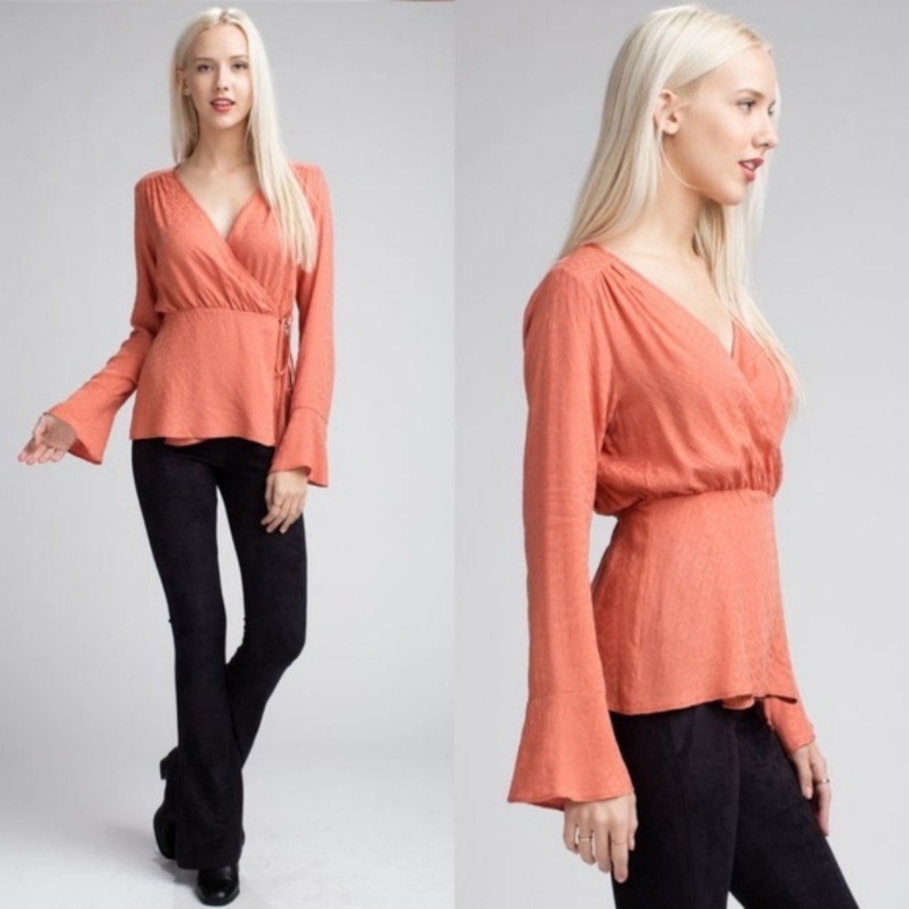 Lightweight Trumpet Sleeve Wrap Top